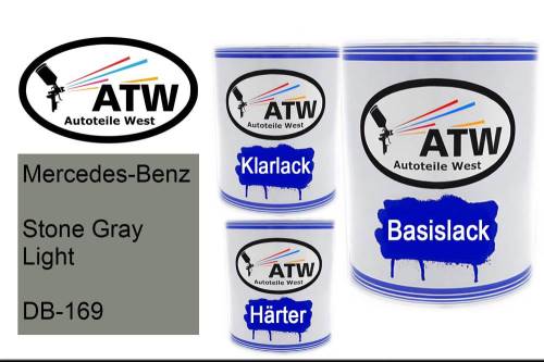 Mercedes-Benz, Stone Gray Light, DB-169: 1L Lackdose + 1L Klarlack + 500ml Härter - Set, von ATW Autoteile West.